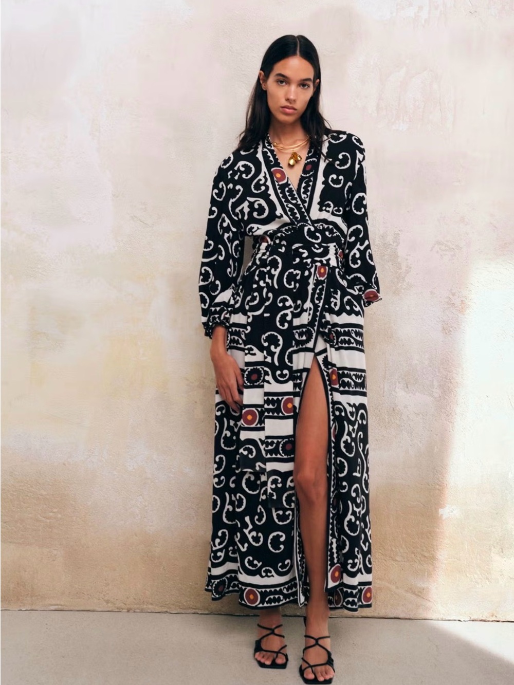 BNWT Zara Black & White Patterned Wrap Maxi Dress